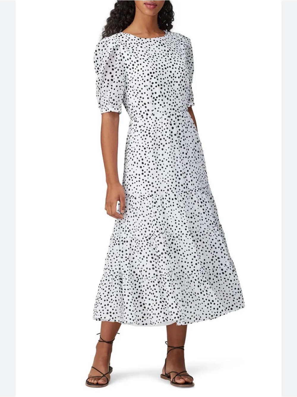BB Dakota White Midi Dress with Black Polka Dots